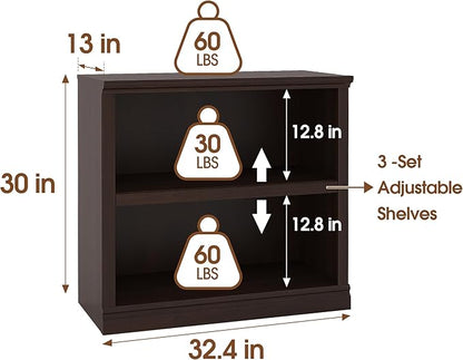 Bevfint Bookcase, Open Storage Book Cases/Shelves, Floor Standing Indoor Furniture 2 Shelf Book case for Farmhouse Library Office Bedroom Kids, Dark Cherry - 2 Tier