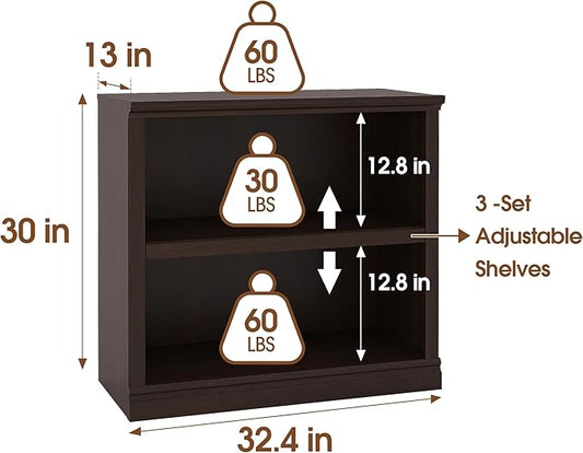 Bevfint Bookcase, Open Storage Book Cases/Shelves, Floor Standing Indoor Furniture 2 Shelf Book case for Farmhouse Library Office Bedroom Kids, Dark Cherry - 2 Tier