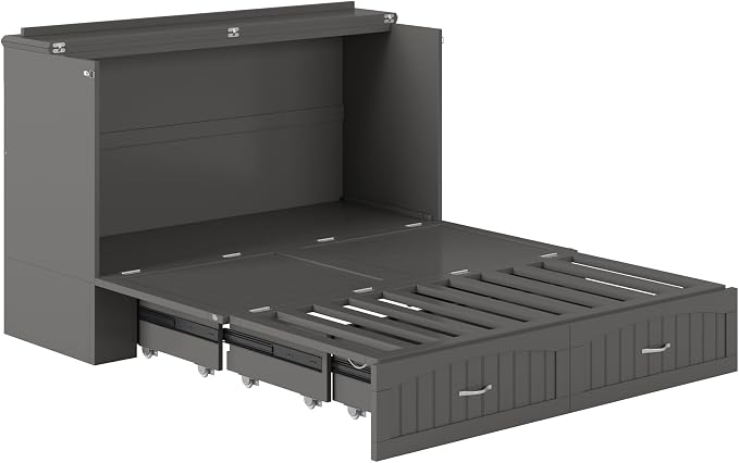 AFI, Southampton Murphy Bed Chest Queen with 6" Mattress, Storage Drawer & Built-in USB Charger, Grey