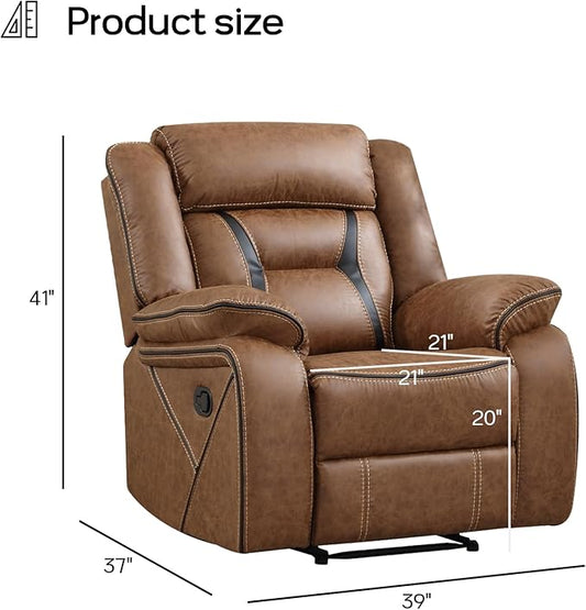 EBELLO Faux Leather Manual Recliner Chair, Modern Design Single Reclining Sofa Chair with Comfortable Armrest and Backrest, Furniture for Living Room, Bedroom, Brown