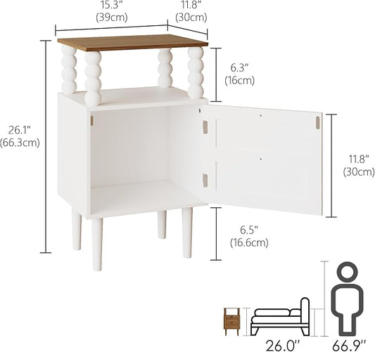 Veegle White Nightstand,Mid-Century Modern Bedside Table with Storage Drawer and Open Wood Shelf, for Bedroom and Small Spaces,Night Stand with Solid Wood Legs (White)