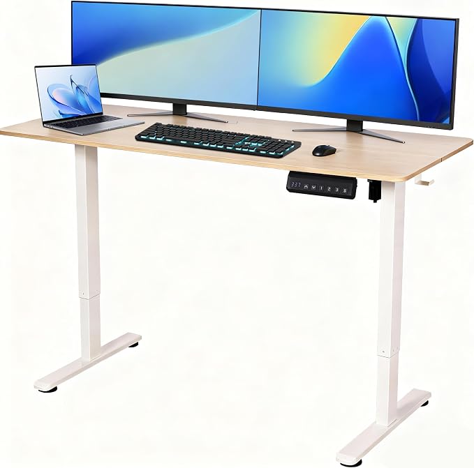 47"x24" Standing Desk Height Adjustable Electric Stand up Desks for Home Office Computer Sit Stand Desk with Two-Piece Desktop with gap LED Display 3 Memory Presets T-Shaped Metal Support,Maple