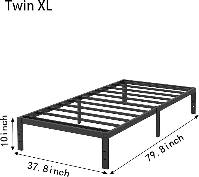 Cieemine 10 Inch XL Twin Bed Frames, Platform Metal Bed Frame Twin XL Size Heavy Duty Steel Slat Mattress Foundation, No Box Spring Needed, Easy Assembly, Noise-Free, Black