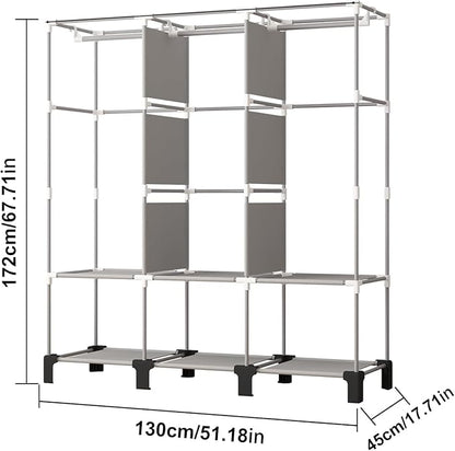 Portable Closet Wardrobe Closet for Hanging Clothes with 3 Hanging Rods for Bedroom, Non-Woven Fabric Clothes Closet for Living Room Easy Assemble (Black, 3 Columns, 51.2 inch Width)