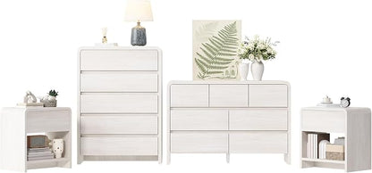 Modern 4-Piece Bedroom Furniture Set with 5-Drawer Dresser, 7-Drawer Dresser and 2 Nightstands, Large Storage Capacity, Rounded Corners, Flexible Combination Design, Anti-Tip Kit Included, White