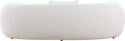 KEIKI 94" Boucle Half Moon Curved Sectional Sofa with 3 Throw Pillows, Modern Style 4-Seater Teddy Fleece Leisure Couch with Curved Backrest, Easy Assembly, for Apartment, Living Room, Bedroom, Whtie