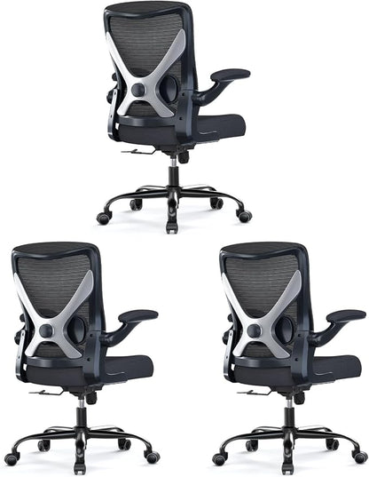 Ergonomic Office Chair - X-Shaped Computer Desk Chairs Comfy, Mesh High-Back Gaming Chair with Adjustable Lumbar Support, Executive Task Chair for Adults, Comfortable for Long Hours, Black, Pack of 3