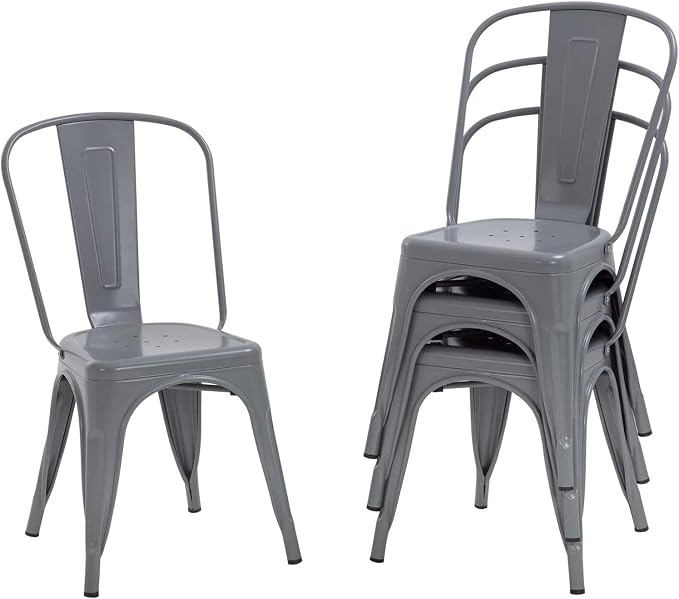 FDW Dining Chairs Set of 4 - Indoor/Outdoor, Metal, 18 Inch Seat Height, 330LBS Weight Capacity, Stackable, Restaurant & Bar Chairs