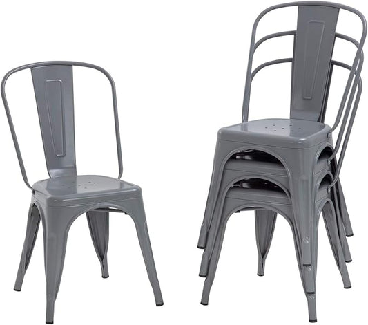FDW Dining Chairs Set of 4 - Indoor/Outdoor, Metal, 18 Inch Seat Height, 330LBS Weight Capacity, Stackable, Restaurant & Bar Chairs