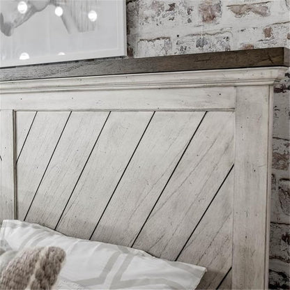 Pemberly Row Contemporary 4-Piece King Bedroom Set, Engineered Wood with Mindi Veneers, Gray Finish, Chevron Pattern, Includes Bed, Dresser, Mirror, Nightstand, Rustic Farmhouse Style