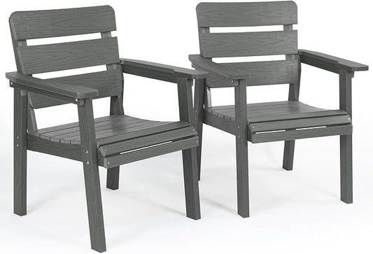 Outdoor Patio Dining Chair Set of 2, All-Weather Patio Chairs with Armrests, Ergonomic Design, Ideal for Garden, Poolside, Backyard, Deck, Dark Gray