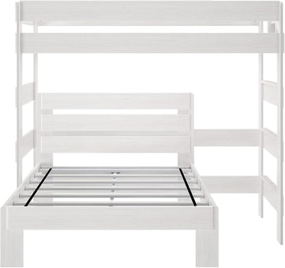Plank+Beam Rustic Twin Over Full L Shape Bunk Bed, White Wash