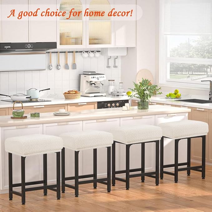 Levoberg Bar Stool Cover Rectangle Stretch Counter Height Barstool Slipcovers Rectangular Vanity Stool Cover Kitchen Counter Saddle Seat Cover for Wooden Metal Bench Set of 4 Beige