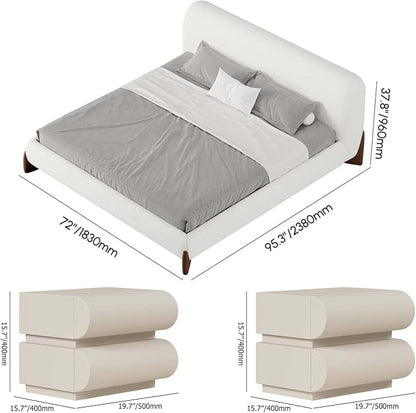 homary Queen Size Upholstered Bed with 2 Two-Drawer Nightstands – Modern Bedroom Set with Wireless Charging, USB Ports, Faux Leather & Bouclé Upholstered Bed Frame with Headboard