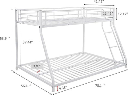 EMKK Twin Over Full Bunk Bed Metal Bunk Beds for Teens Adults, Heavy Duty, Twin Over Full Size Bunk Beds with Ladder & Safety Guardrails,No Box Spring Needed,Easy to Assemble,White