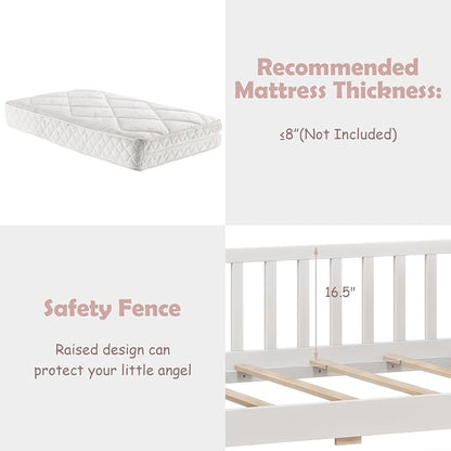 Giantex Twin House Bed with Drawers, Wooden Twin Bed Frame with Cube Storage & Fence Rails, Montessori Beds for Kids Boys, Girls, Bedroom, Living Room, No Box Spring Needed, White
