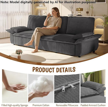 94.5" Pull Out Couch King Size, Futon Sofa Bed, 3-in-1 Convertible Sleeper Sofa Bed with Cushion Armrest, Modern Corduroy Loveseat Couches for Living Room, Small Space, Apartment, Dark Grey