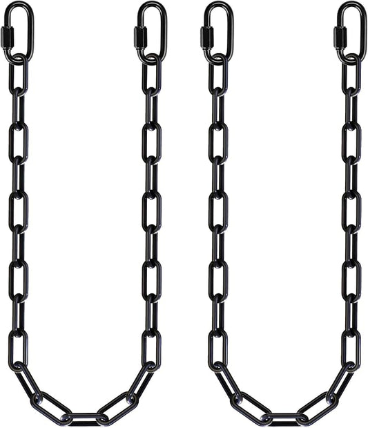2Pcs 45" Black Heavy Duty Hanging Chains with 4 Carabiners 1000 LB Capacity Coated Swing Chain Extension Hammock Chains and Hooks Hardware Chain for Hanging Chair, Porch Swing, Punching Bags