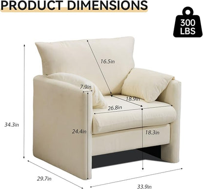 Chenille Oversized Armchair, Wide Accent Chair for Living Room Bedroom Modern Upholstered Lounge Chair Mid-Century Reading Chair Comfy Single Sofa Chair, Beige
