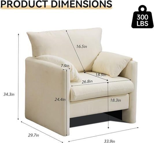 Chenille Oversized Armchair, Wide Accent Chair for Living Room Bedroom Modern Upholstered Lounge Chair Mid-Century Reading Chair Comfy Single Sofa Chair, Beige