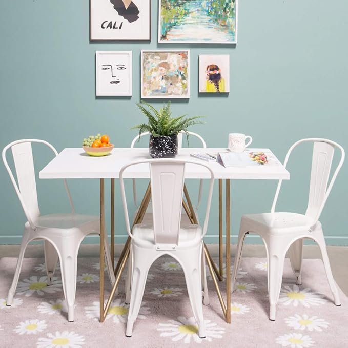 FDW | Set of 4 Metal Dining Chairs | Cream | Stackable Tolix Side Chairs with Backrest | Scratch-Resistant | Non-Slip Feet | Indoor/Outdoor Use | 330 lbs Capacity | Ideal for Kitchen & Restaurant