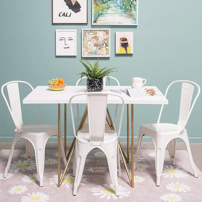 FDW | Set of 4 Metal Dining Chairs | Cream | Stackable Tolix Side Chairs with Backrest | Scratch-Resistant | Non-Slip Feet | Indoor/Outdoor Use | 330 lbs Capacity | Ideal for Kitchen & Restaurant