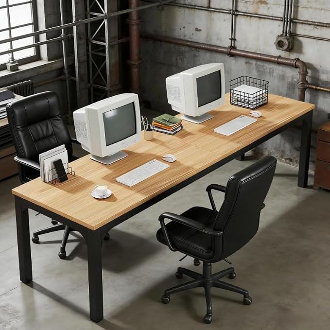 Practical Computer Desk,Rectangle Conference Table,Executive Desk(Only Table) (Walnut + MDF+Iron)