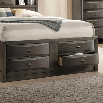 Furniture of America Darius Transitional Solid Wood 3-Piece King Platform Bedroom Set with Drawers, Bookcase Headboard and Knob Pulls, Mattress Ready, Gray