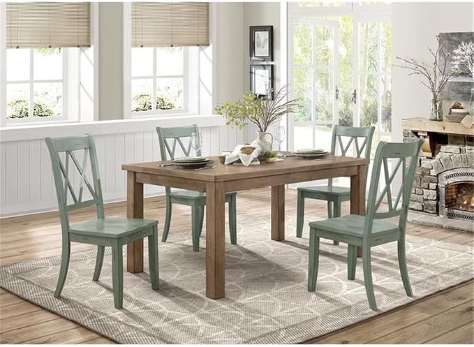 Lexicon Janina 66" Rectangular Dining Table, Solid Wood Frame with Pine Veneer Top, Dining Room Furniture, Natural Finish Rustic Farmhouse Kitchen Table for 4, 38" D x 66" W x 30" H - Natural