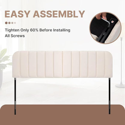 Queen Headboard Only - Upholstered Headboard for Bed, Easy Assembly, Velvet Covered Sponge, Place Between Bed & Wall, Adjustable Metal Legs with Non-Slip Pads, Beige