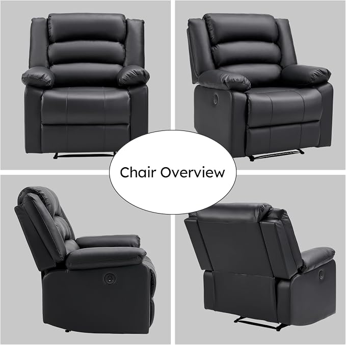 EBELLO Faux Leather Classic Power Recliner Chair, Oversized Electric Overstuffed Reclining Chair with Soft Cushion and Back, Sofa with Comfortable Armchair, Classic Black, 2Pcs