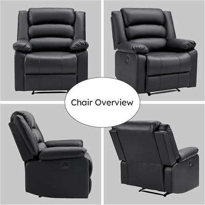 EBELLO Faux Leather Classic Power Recliner Chair, Oversized Electric Overstuffed Reclining Chair with Soft Cushion and Back, Sofa with Comfortable Armchair, Classic Black, 2Pcs