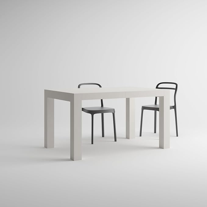 Mobili Fiver, Iacopo Extendable Dining Table, 55.1(86.6) x35.4 in, Ashwood White, for 6-10 People, Expandable Dining Table for Kitchen, Living Room, Italian Furniture
