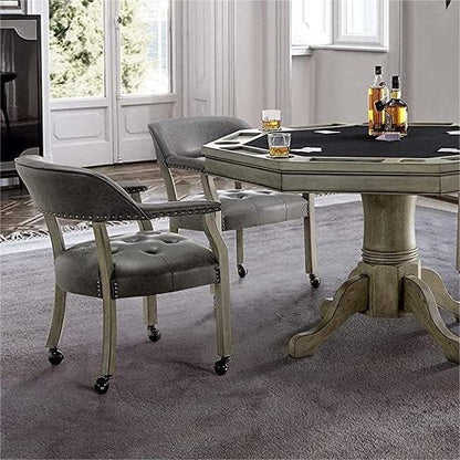 LEEMTORIG Set of 2 Dining Chairs with Casters and Arms, Rolling Dining Chairs with Wheels for Elderly, Ergonomic Wide Seat Wooden Office Desk Chair, 26"Dx25.2"W, Grey Legs&Dark Grey Fabric SY-1318-GY