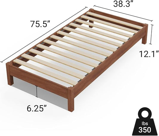 LIFEMENT Twin Bed Frame Signature Wood Platform, Noise Free, Under Bed Storage, No Box Spring Needed, Easy Assembly, Natural Walnut