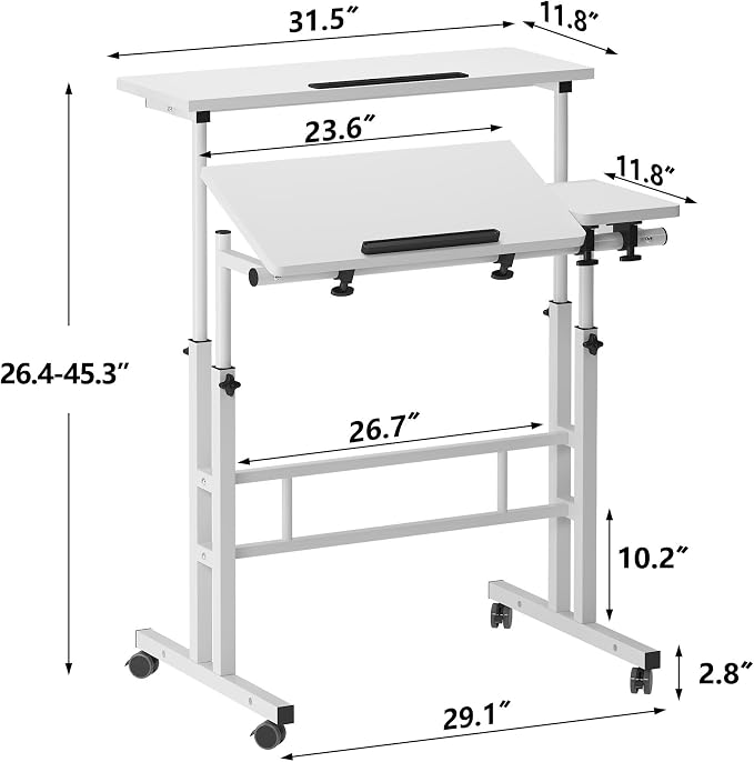 SogesHome 31.5 inches Adjustable Laptop Desk Table, Portable Computer Stand with Cart Tray and Computer Host Stand, Black