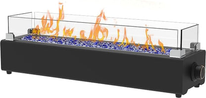 28-inch Table Top Propane Fire Pit, 40,000 BTU Tabletop Firepit for Patio, Outdoor Portable Rectangular Fire Bowl w/Wind Glass Shield, Glass Rocks - Black