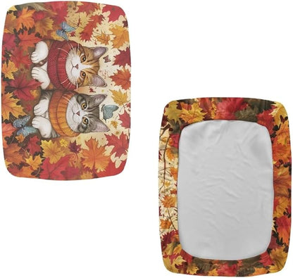 Cat Maple Leaf Bar Stool Covers Rectangle Thanksgiving Decoration Bar Stool Covers Rectangle Set of 2 Stretchy Vanity Chair Cover Seat Cover with Elastic Band