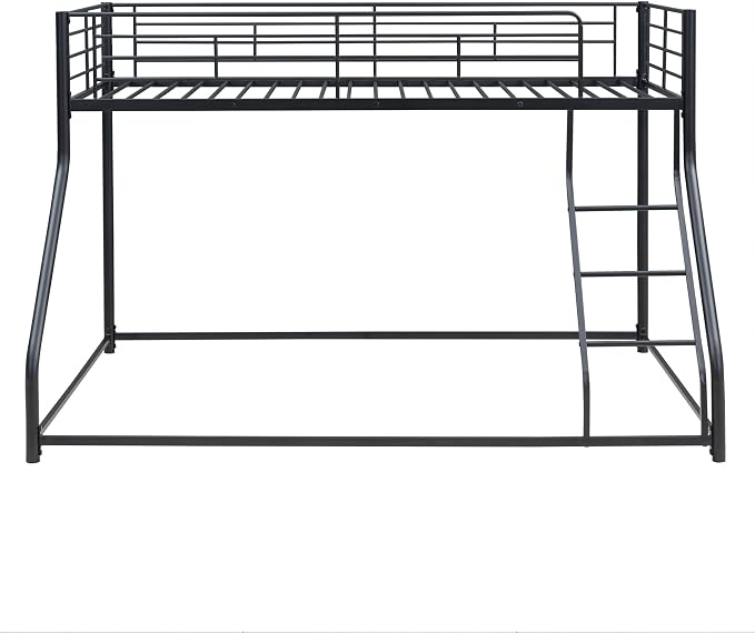 Harper & Bright Designs Twin XL Over Queen Bunk Bed, Heavy-Duty Metal Floor Bunk Bed Frame with Ladder for Kids Boys Girls Teens,Black