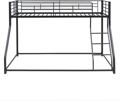 Harper & Bright Designs Twin XL Over Queen Bunk Bed, Heavy-Duty Metal Floor Bunk Bed Frame with Ladder for Kids Boys Girls Teens,Black