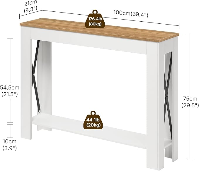 YATINEY Farmhouse Console Table, 39.4'' Small Narrow Entryway Table, Wood Couch Table Behind Sofa with Storage Shelf, Slim Farmhouse Hallway Table for Hallway, Foyer, White & Light Walnut CT34WV