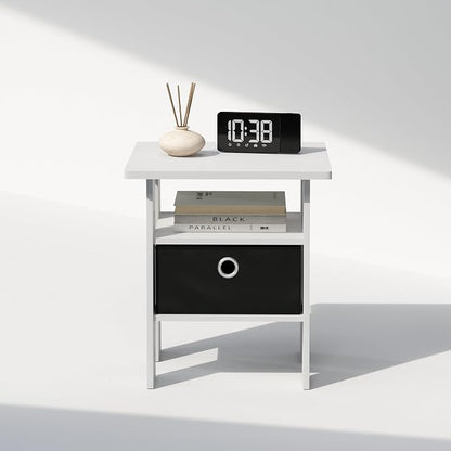 Furinno TIDUR Night Stand, Open Shelf Design Nightstand with Storage Bin, Bedside Table, End Table, Side Table, for Bedroom, Closet, Dorm, White