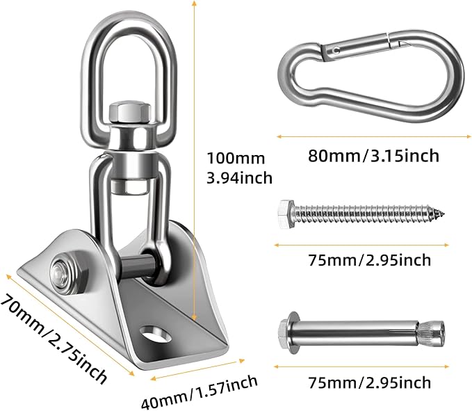 HOMPER Hammock Hanging Kit, 1000 lb Capacity Heavy Duty 360° Rotate Swing Hooks for Chair, Yoga, Outdoor Patio Porch