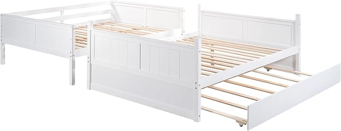 Bellemave Bunk beds Full Over Full with Twin Size Trundle, Low bunk Bed for Kids Adults and Teenagers，White