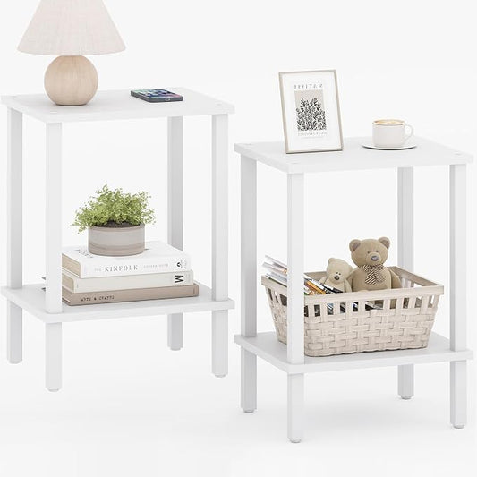 TUTOTAK End Table, Set of 2, Side Table, Nightstand, 2-Tier Storage Shelf, Sofa Table for Small Space, Living Room, Bed Room TB01BW035
