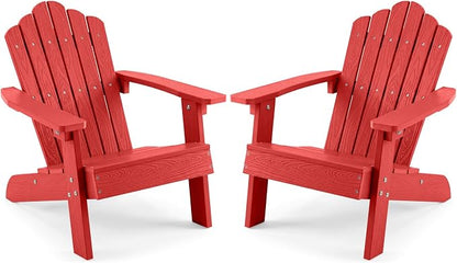 Costzon Kids Adirondack Chair, All-Weather HIPS Toddler Outdoor Chair, Wooden Textured Plastic Fire Pit Chair, Kids Patio Chair for Backyard Lawn Garden, Fits Children Age 3-7 Years (2, Red)