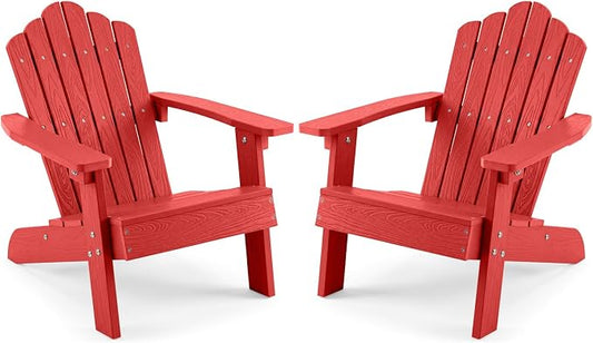 Costzon Kids Adirondack Chair, All-Weather HIPS Toddler Outdoor Chair, Wooden Textured Plastic Fire Pit Chair, Kids Patio Chair for Backyard Lawn Garden, Fits Children Age 3-7 Years (2, Red)