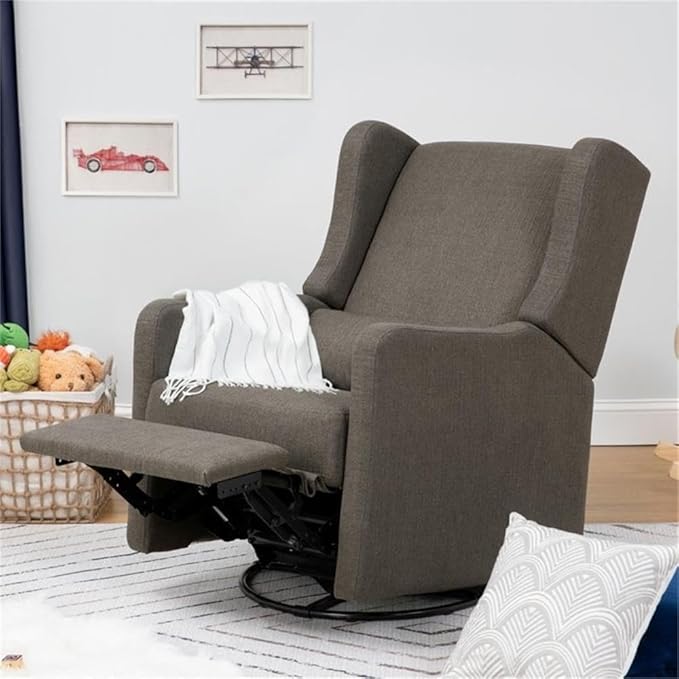 Carter's by DaVinci Arlo Recliner and Swivel Glider in Performance Charcoal Linen, Water Repellent & Stain Resistant, Greenguard Gold & CertiPUR-US Certified