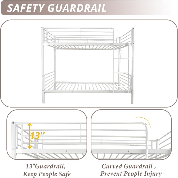 Karl home Metal Bunk Bed Twin Over Twin with Built-in Ladder, White | Heavy Duty Bunkbeds with Safety Guardrail and Space-Saving Design,Twin Bunk Beds for Kids, Teens & Adults, No Box Spring
