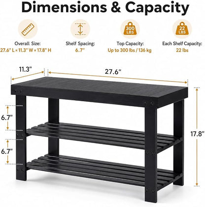 Shoe Rack Bench, 3-Tier Shoe Storage Organizer for Entryway , Shoe Shelf for Small Spaces, Multi-Functional Side Table Plant Stand, Shoe Stand for Bedroom, Living Room, Closet, Front Door, Black